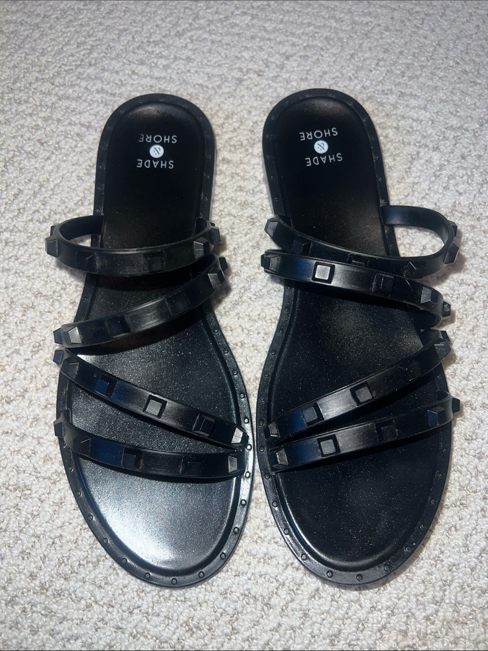 Shade & Shore Black Triple-Stud Slide Sandals for Women